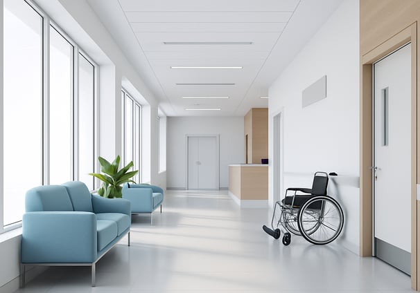 a wheelchair wheel chair in a hospital room