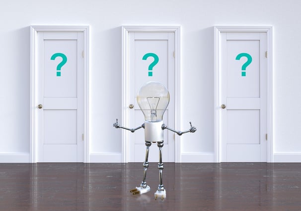 a robot with question marks on it