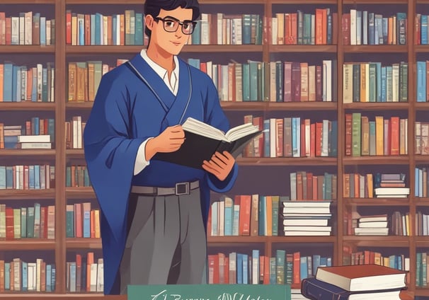 A large multi-story academic building labeled 'Academic Block - 7' stands prominently. The structure is surrounded by lush greenery and well-maintained gardens. There are several yellow buses parked in front of the building, along with pathways and a few people scattered around the campus grounds.