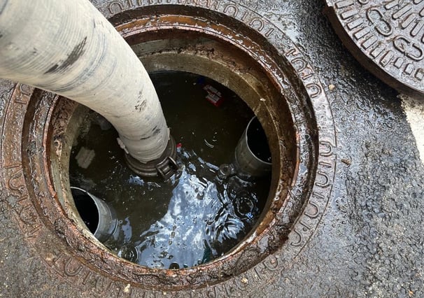 A sewage tank in the middle of being emptied in Warrington