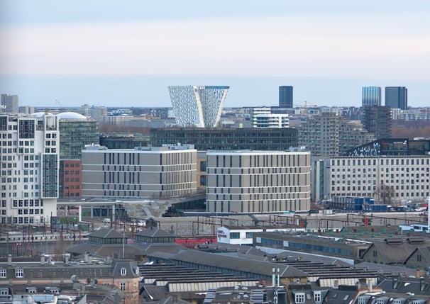 View of the Copenhagen cityscape with Bella Center in the background