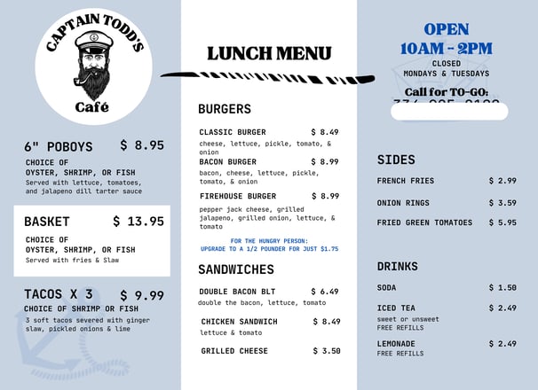 Captain Todds Cafe Menu Alabama