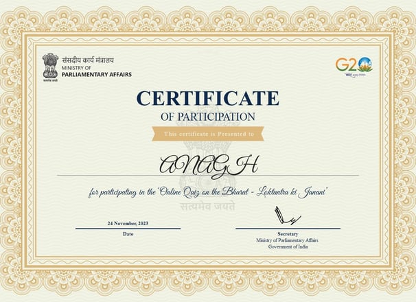 Certificate of Participation in 'Online Quiz on Bharat- Loktantra ki janani'