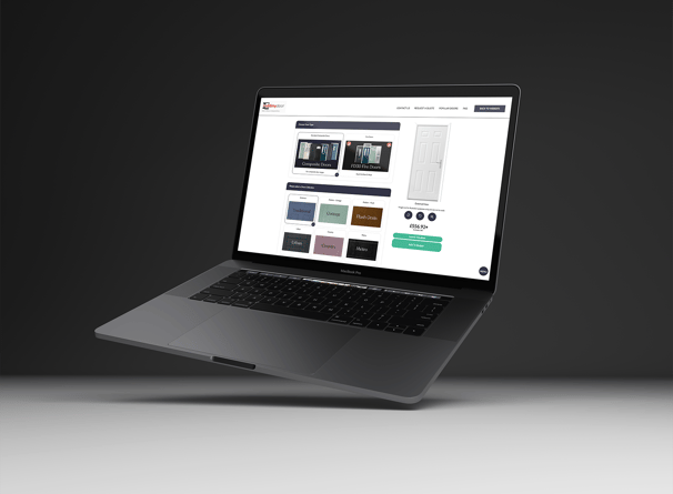 the buildmydoor door designer on a laptop showing how to design a new front door
