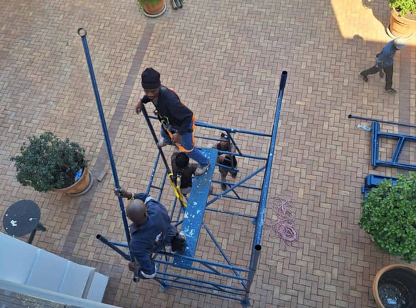 Scaffolding building for painting touch up work, Fourways, Johannesburg