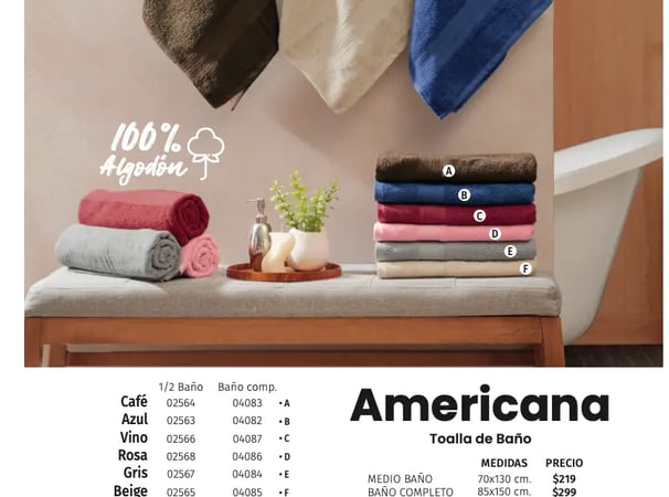 Toallas de multiples colores modelo Americana de la marca Intima Hogar