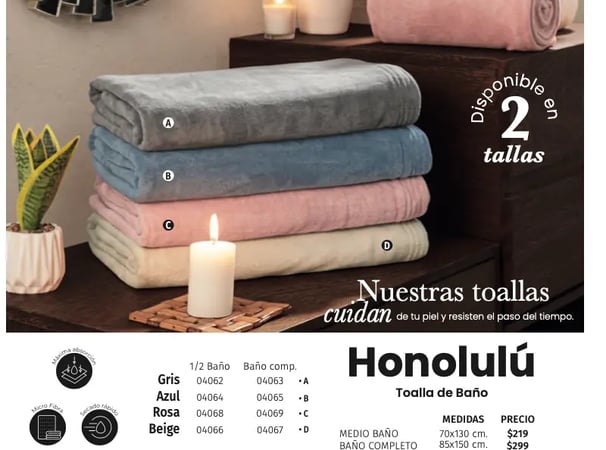 Toallas de multiples colores modelo Honolulú de la marca Intima Hogar