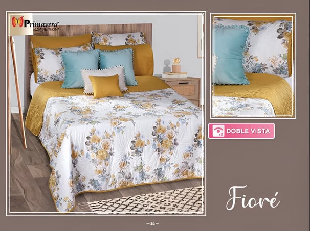 Edredón ligero amarillo con blanco modelo Fiorede la marca Colchas Primavera
