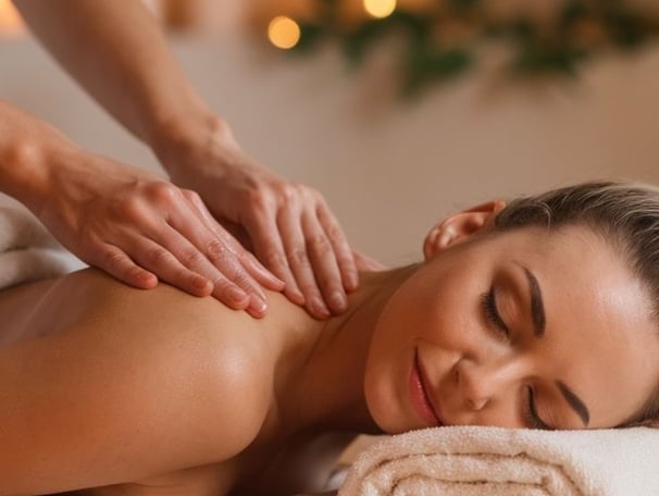 a woman getting a massage at a spa