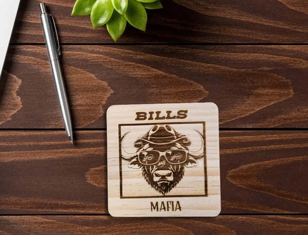 a wooden coaster with a buffalo bill bill coaster