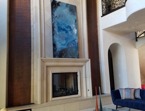 Art - Infinate Waters by Joline Renn and 8x4 resin piece -walls are venetian plaster in off white