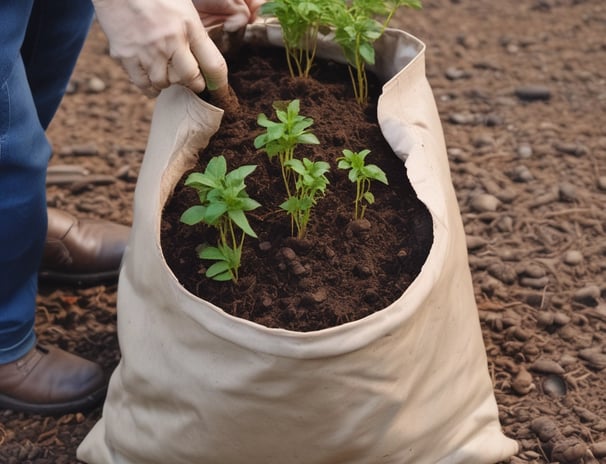 A collection of various decomposing fruits and vegetables is scattered on the ground, including grapes, apples, tomatoes, and an artichoke amid leafy greens and soil. The image is characterized by a mixture of colors and textures, with signs of decay and natural decomposition.