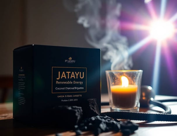 Premium charcoal briquette packaging on display