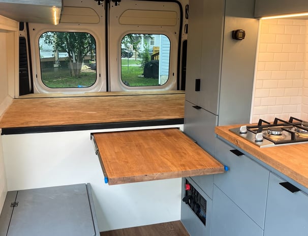 slide out table inside beautiful van