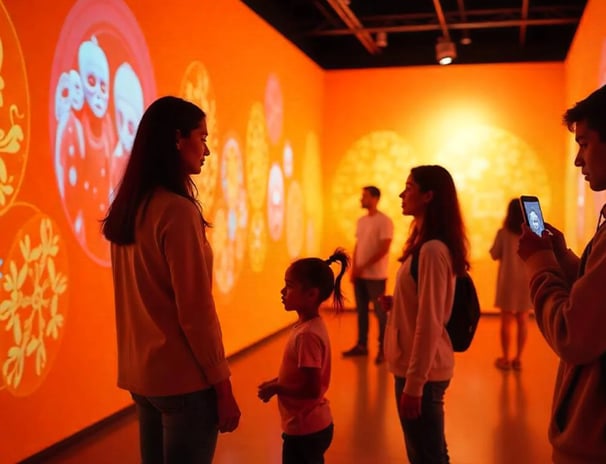 a group of people standing in a museum