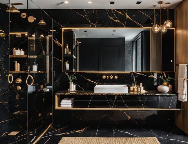 black and gold bathroom design | luxury interiors concept