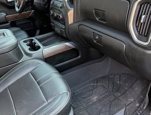 dirty front seat of truck on passenger side