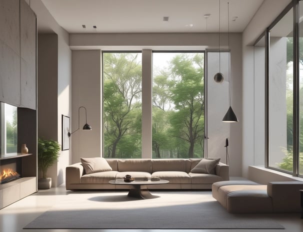 Modern interior design featuring a vertical wooden slat wall accent, a framed black-and-white photograph of hands releasing sand, and minimalistic decor including a candle holder and vases with dried plants. Light and airy with a contemporary aesthetic.