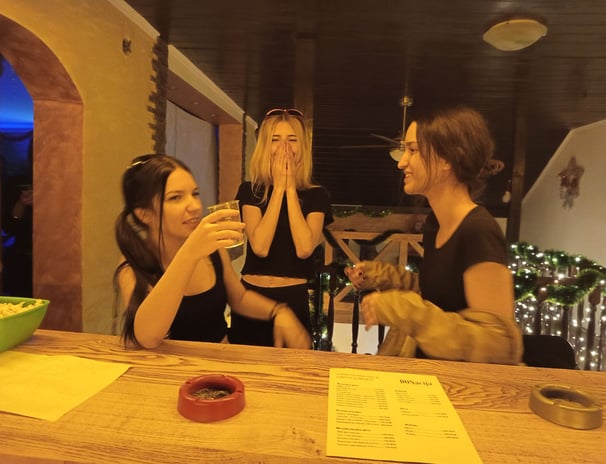3 girls behind a bar