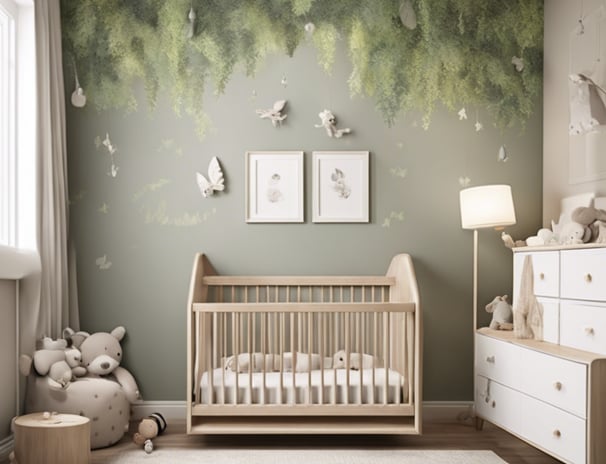 a baby's room with a crib and a crib