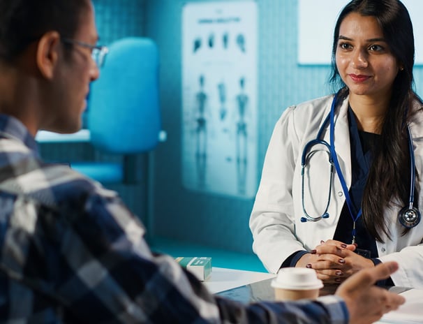 Medical expert patient discussing results