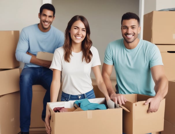 a man and woman are moving boxes of boxes