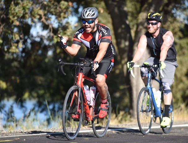 Two men cycling in the outdoors