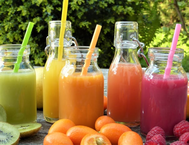 a variety of fruit juices and juices detox