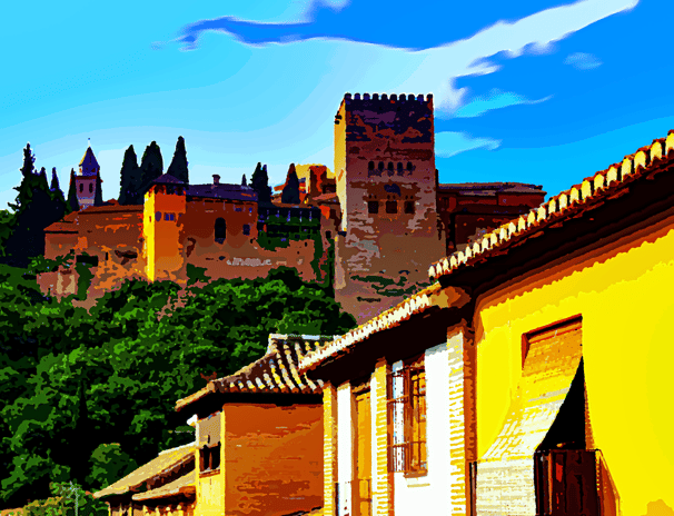 a castle like building with a castle in the background