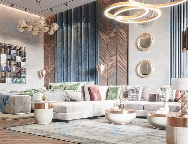 Interior 3D visualization of modern living room