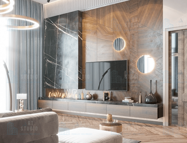 Interior 3D visualization of modern living room