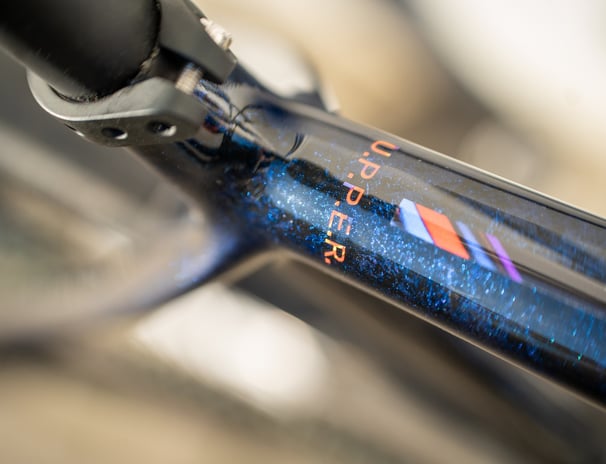 a custom painted OPEN CYCLE UPPER with marbling effect