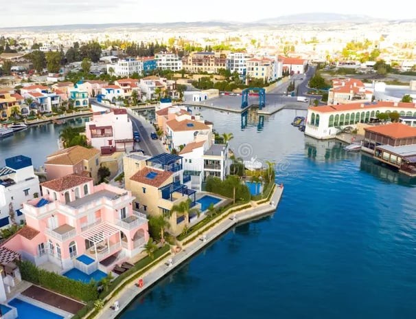 Aerial view of Limassol Marina and luxury waterfront