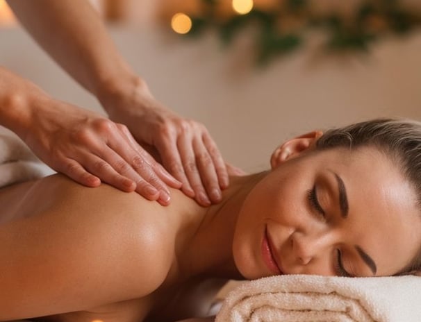 a woman getting a massage at a spa