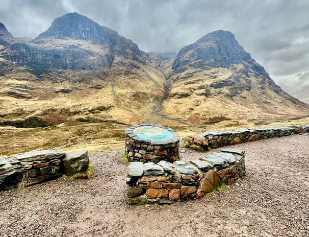Moody hills with decorative stone display