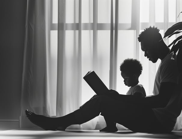 Ai Generated image of a father and child black and white setting