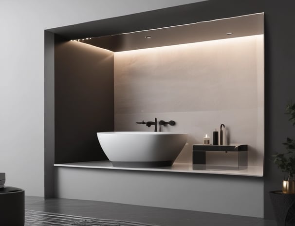 A modern bathroom featuring a glass-enclosed shower, a round ceramic sink on a stone countertop, and a mirror. There are toiletries in a woven basket, a liquid soap dispenser, and a small potted plant on the counter. The walls are finished with light-colored tiles, and there's a small window allowing natural light in.