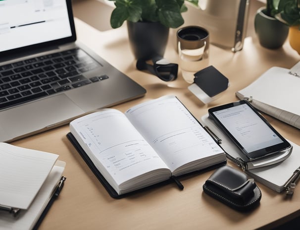 um laptop e um celular em cima da mesa