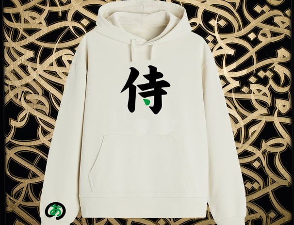 hoodies capuche blanc broder en calligraphie Japonaise sur le site de Noorkaligraphic