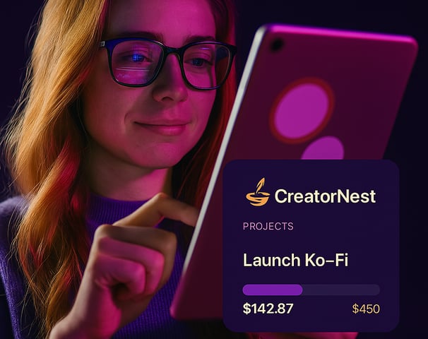 a woman holding a tablet computer and looking at her phone