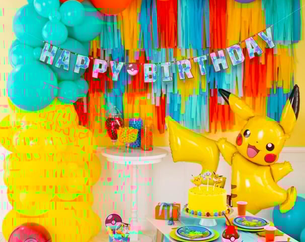 a birthday party with a pokemon birthday party decorations