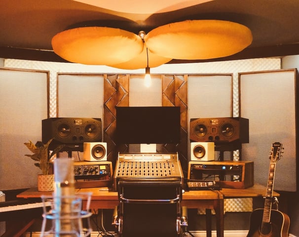 Main mix area with Adam S3A monitors and vintage TEAC desk