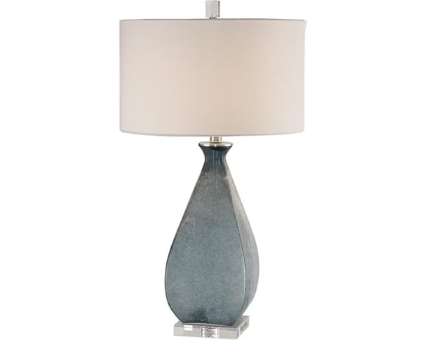 blue lamp base with cream lamp shade