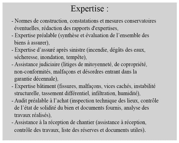 Un tableau explicatif de nos compétences d'expert en bâtiment