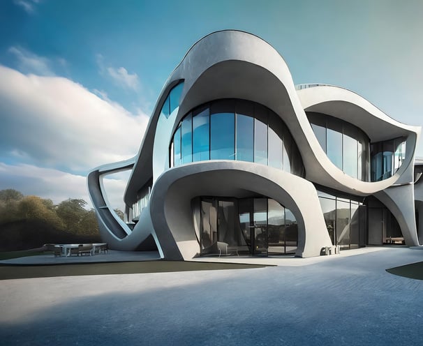 a modern house with a curved, curved, curved, curved, curved, curved