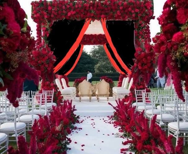 Outdoor stage decoration in red theme