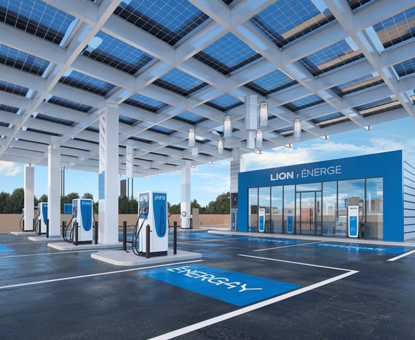 a parking lot with a lot of solar panels