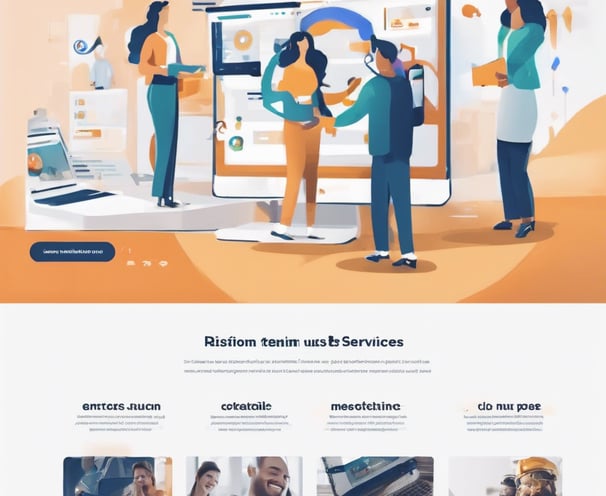 a website page with a picture owomanf a man and working on a computer
