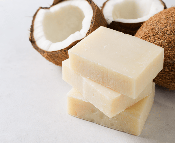 a bunch of coconut oil soap bars with coconut oil