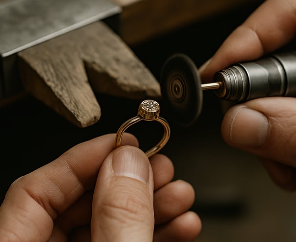 joyero zamora puliendo anillo de oro